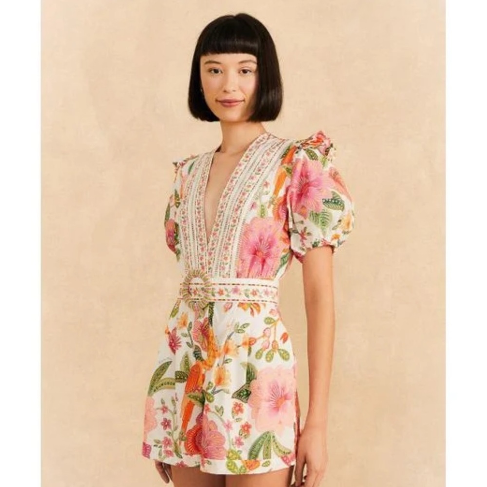 FARM RIO NWT Off-White Macaw Bloom Organic Cotton Romper sold out online!
